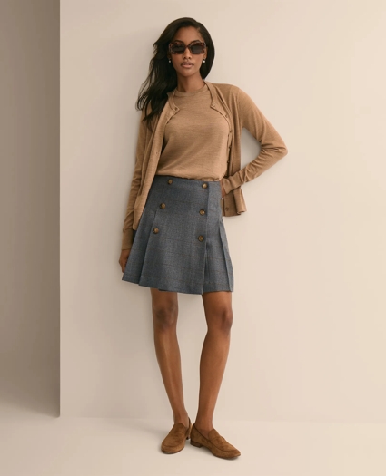 Wool Plaid Button-Front Pleated Skirt, image 1