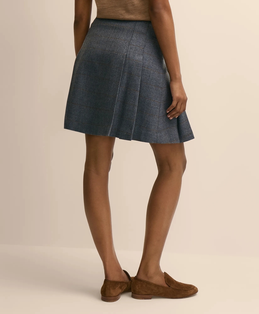 Wool Plaid Button-Front Pleated Skirt, image 3
