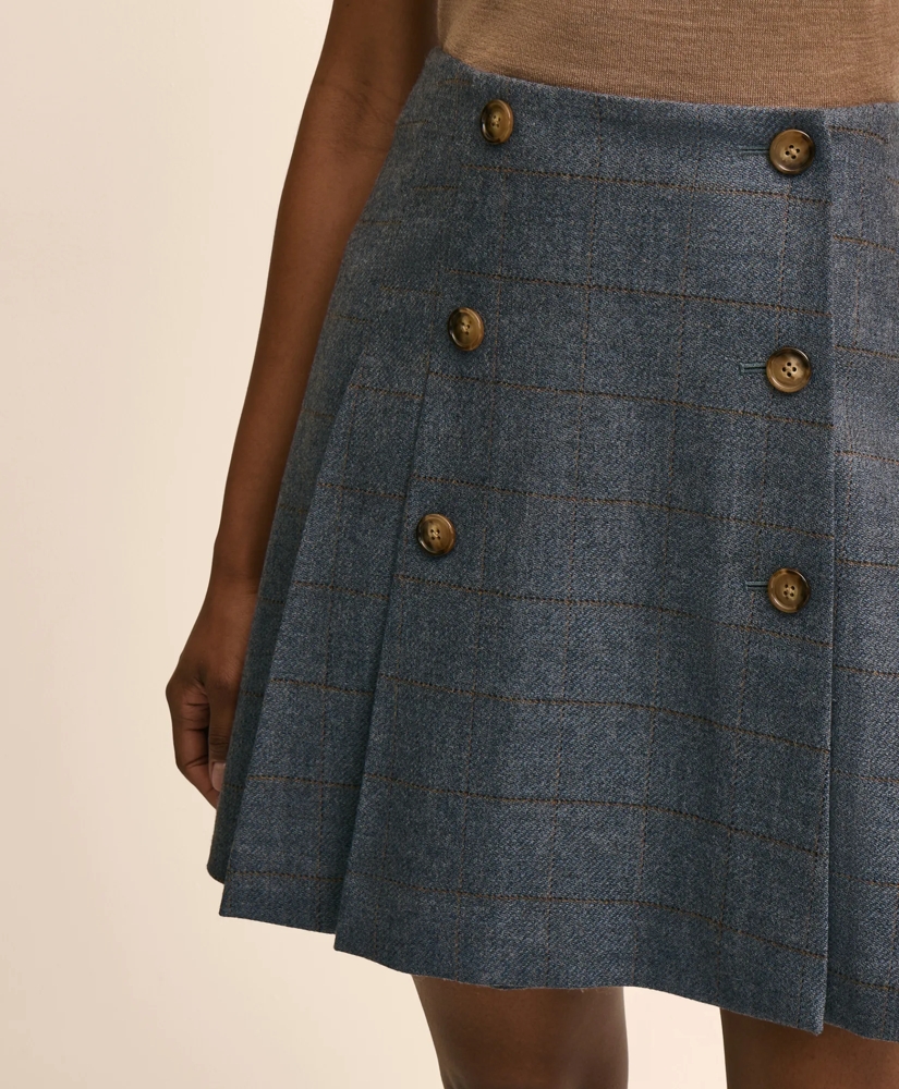 Wool Plaid Button-Front Pleated Skirt, image 4