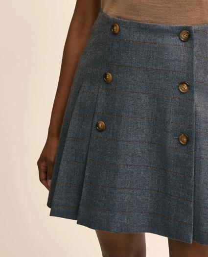 Wool Plaid Button-Front Pleated Skirt, image 4