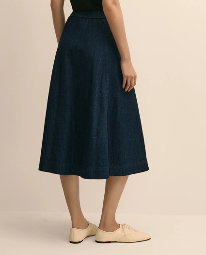 Cotton Denim Button-Front A-Line Skirt, image 4