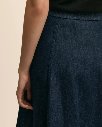 Cotton Denim Button-Front A-Line Skirt, image 5