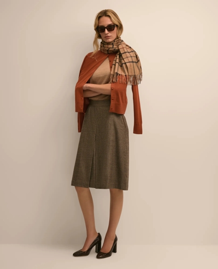 Wool Blend Pleated Houndstooth Skirt, image 1