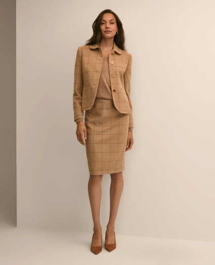 Wool Windowpane Pencil Skirt, image 1