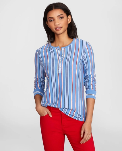 Striped Supima® Cotton Jersey Henley Tunic, image 1