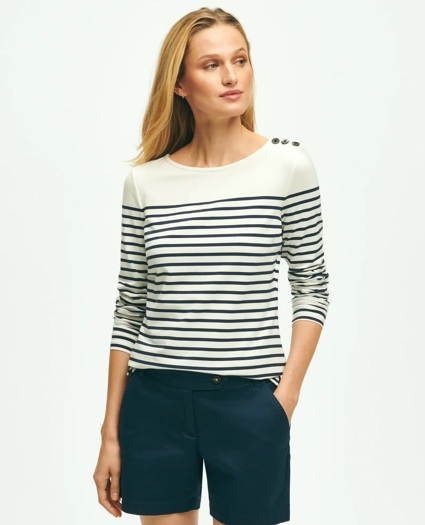 Cotton Modal Mariner Stripe Boatneck Top, image 1