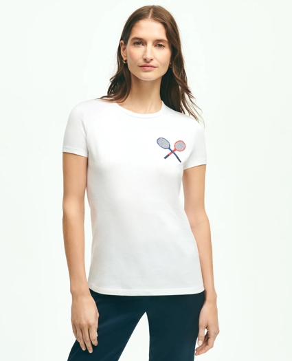 Pique Cotton Needlepoint Tennis T-Shirt, image 1
