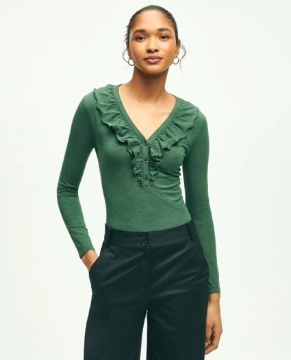 Long Sleeve Cotton Modal Ruffled Top, image 1