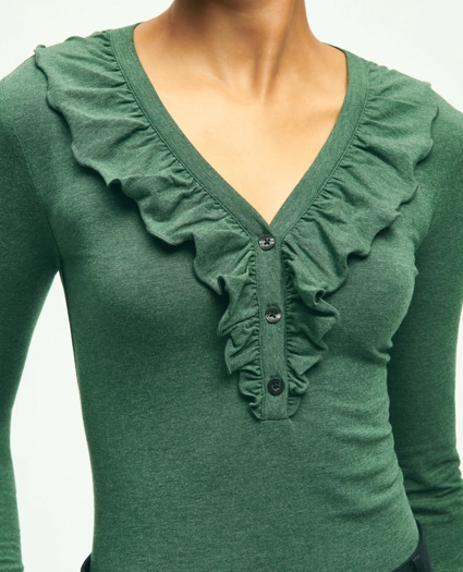Long Sleeve Cotton Modal Ruffled Top, image 2