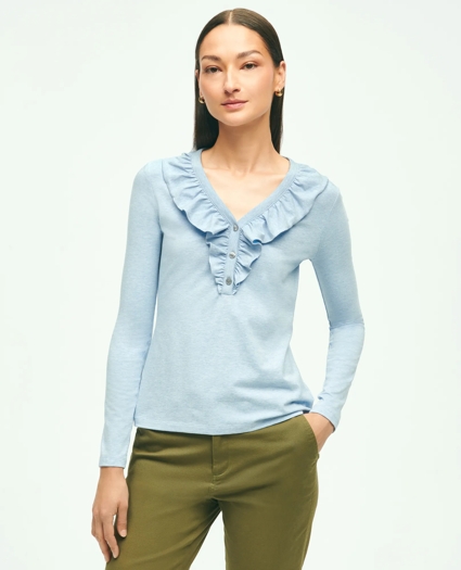 Long Sleeve Cotton Modal Ruffled Top, image 1