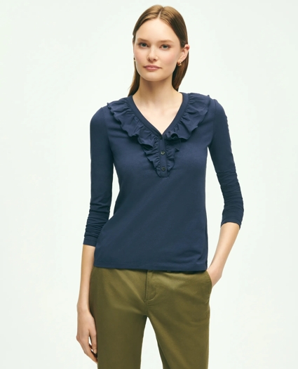 Long Sleeve Cotton Modal Ruffled Top, image 1
