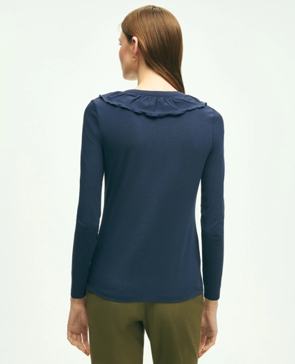 Long Sleeve Cotton Modal Ruffled Top, image 3