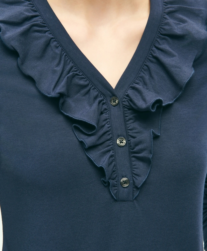 Long Sleeve Cotton Modal Ruffled Top, image 4