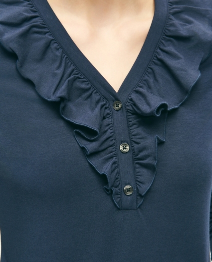 Long Sleeve Cotton Modal Ruffled Top, image 4