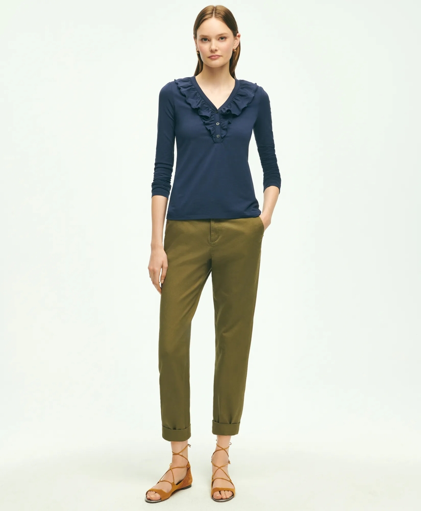 Long Sleeve Cotton Modal Ruffled Top, image 2