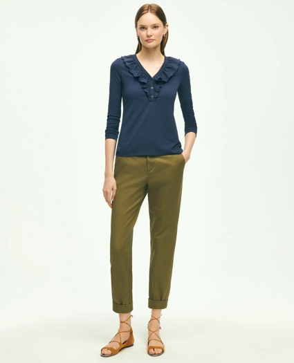 Long Sleeve Cotton Modal Ruffled Top, image 2