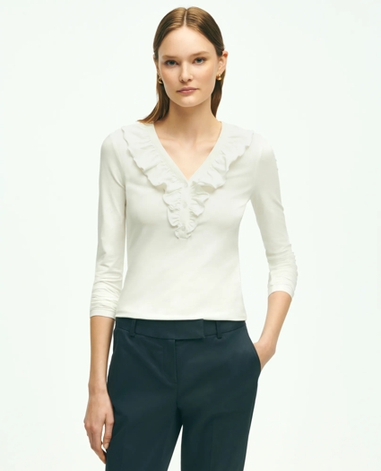 Long Sleeve Cotton Modal Ruffled Top, image 1