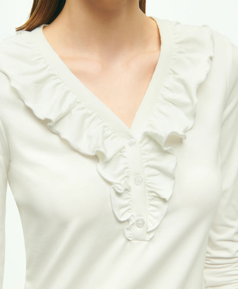 Long Sleeve Cotton Modal Ruffled Top, image 3