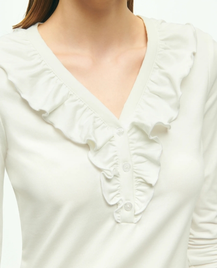 Long Sleeve Cotton Modal Ruffled Top, image 3