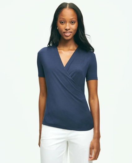 Short Sleeve Draped Faux Wrap Top, image 1