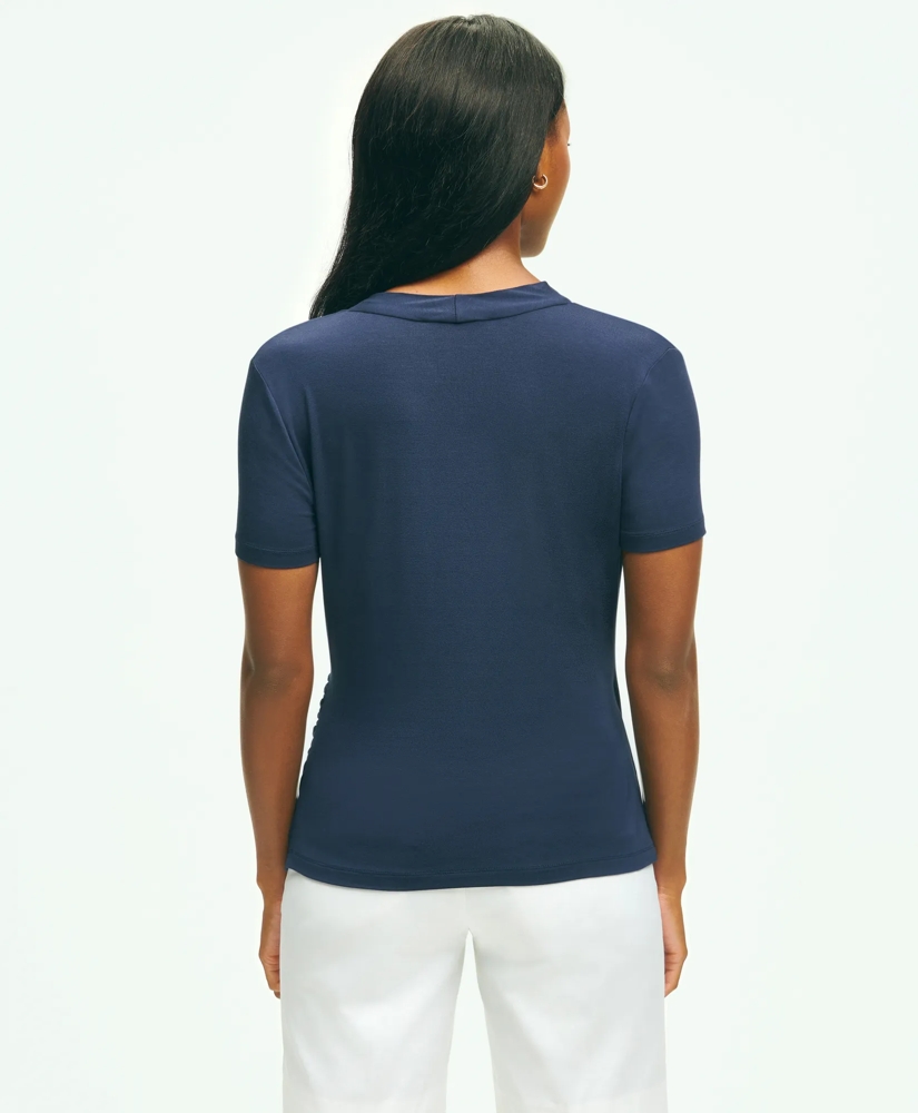 Short Sleeve Draped Faux Wrap Top, image 4