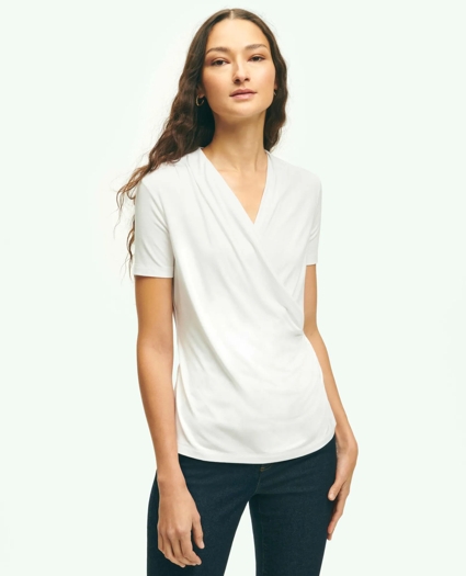 Short Sleeve Draped Faux Wrap Top, image 1