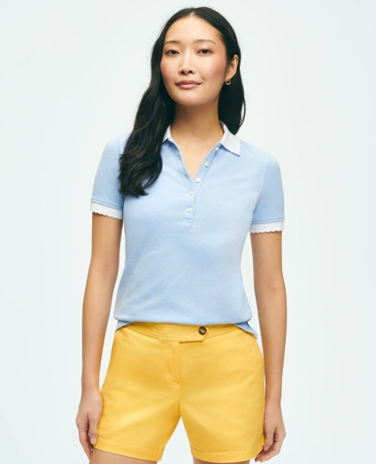 Cotton Blend Scalloped Pique Polo Shirt, image 1
