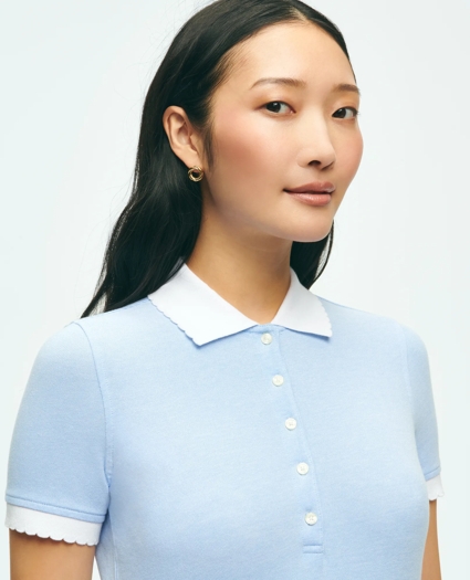 Cotton Blend Scalloped Pique Polo Shirt, image 2