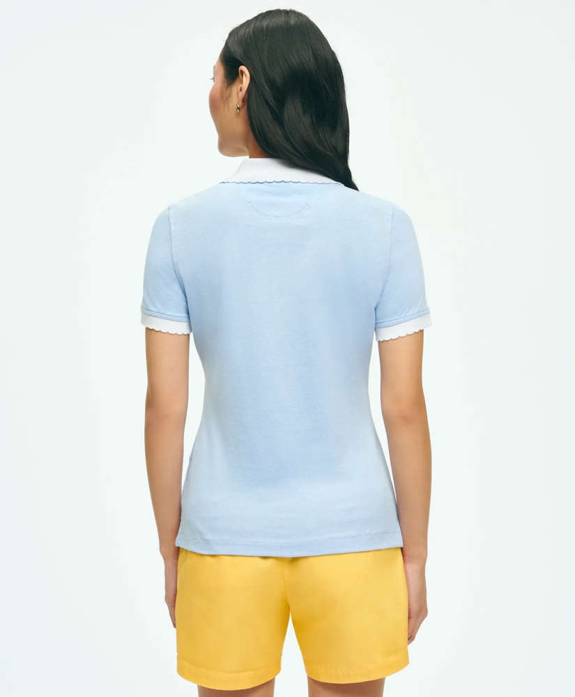Cotton Blend Scalloped Pique Polo Shirt, image 3