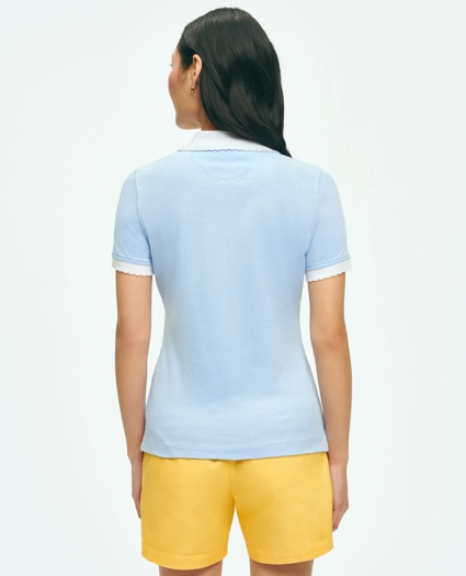 Cotton Blend Scalloped Pique Polo Shirt, image 3