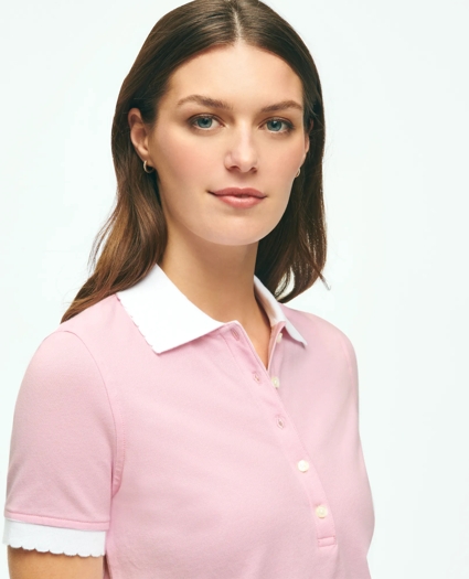 Cotton Blend Scalloped Pique Polo Shirt, image 2