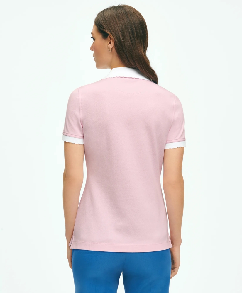 Cotton Blend Scalloped Pique Polo Shirt, image 3