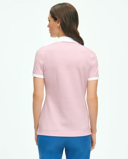Cotton Blend Scalloped Pique Polo Shirt, image 3