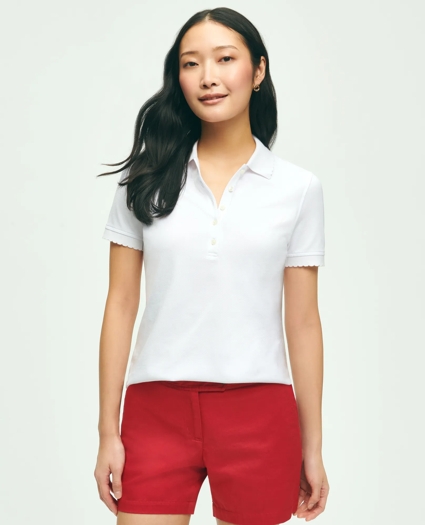Cotton Blend Scalloped Pique Polo Shirt, image 1