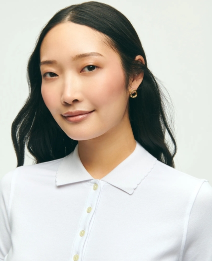 Cotton Blend Scalloped Pique Polo Shirt, image 2