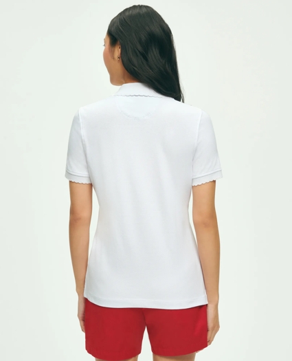 Cotton Blend Scalloped Pique Polo Shirt, image 3