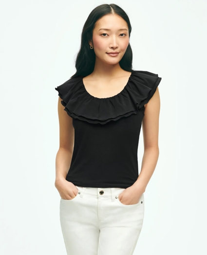 Ruffle Collar Sleeveless Top In Cotton Modal Jersey, image 1