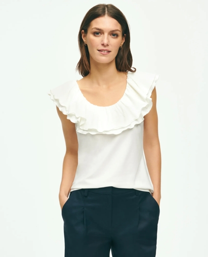 Ruffle Collar Sleeveless Top In Cotton Modal Jersey, image 1