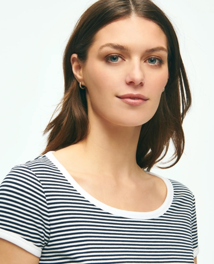 Ribbed Striped Short-Sleeve Top, image 2