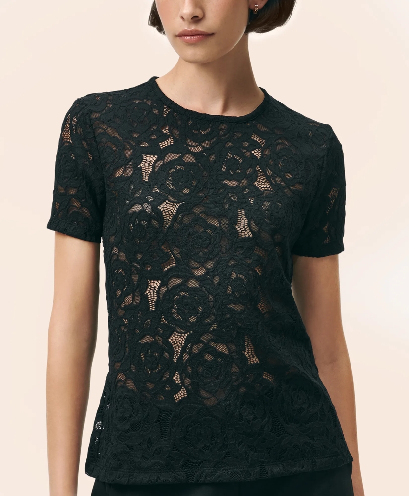 Semi-Sheer Short-Sleeve Top in Floral Lace, image 3