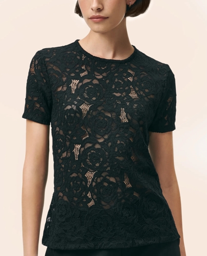 Semi-Sheer Short-Sleeve Top in Floral Lace, image 3