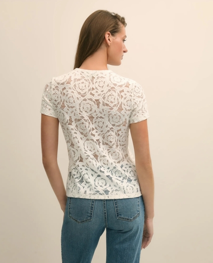 Semi-Sheer Short-Sleeve Top in Floral Lace, image 4