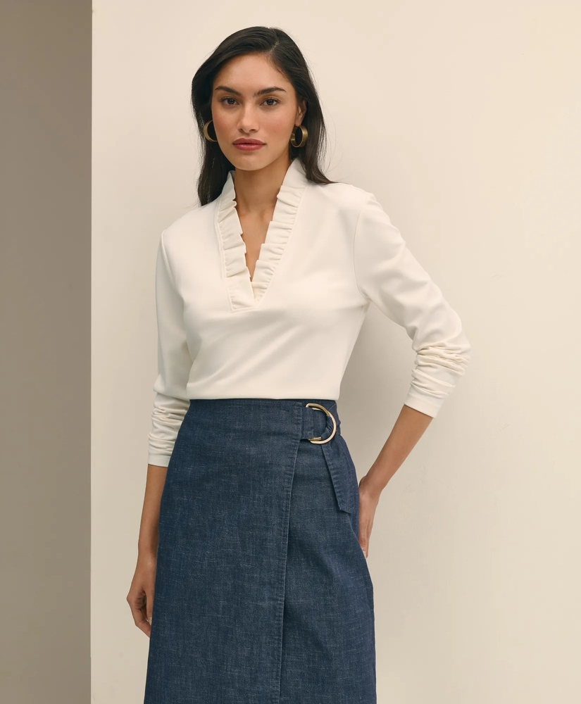 Ruffle V-Neck Long-Sleeve Top