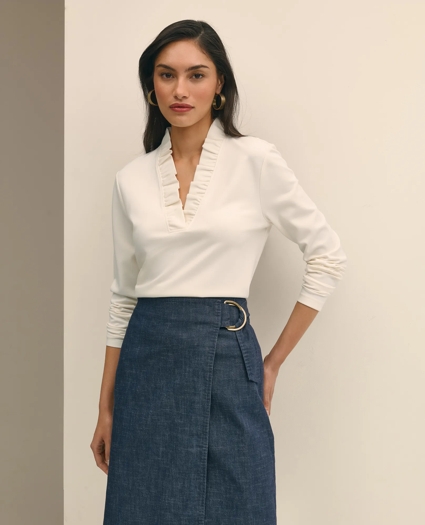 Ruffle V-Neck Long-Sleeve Top, image 1