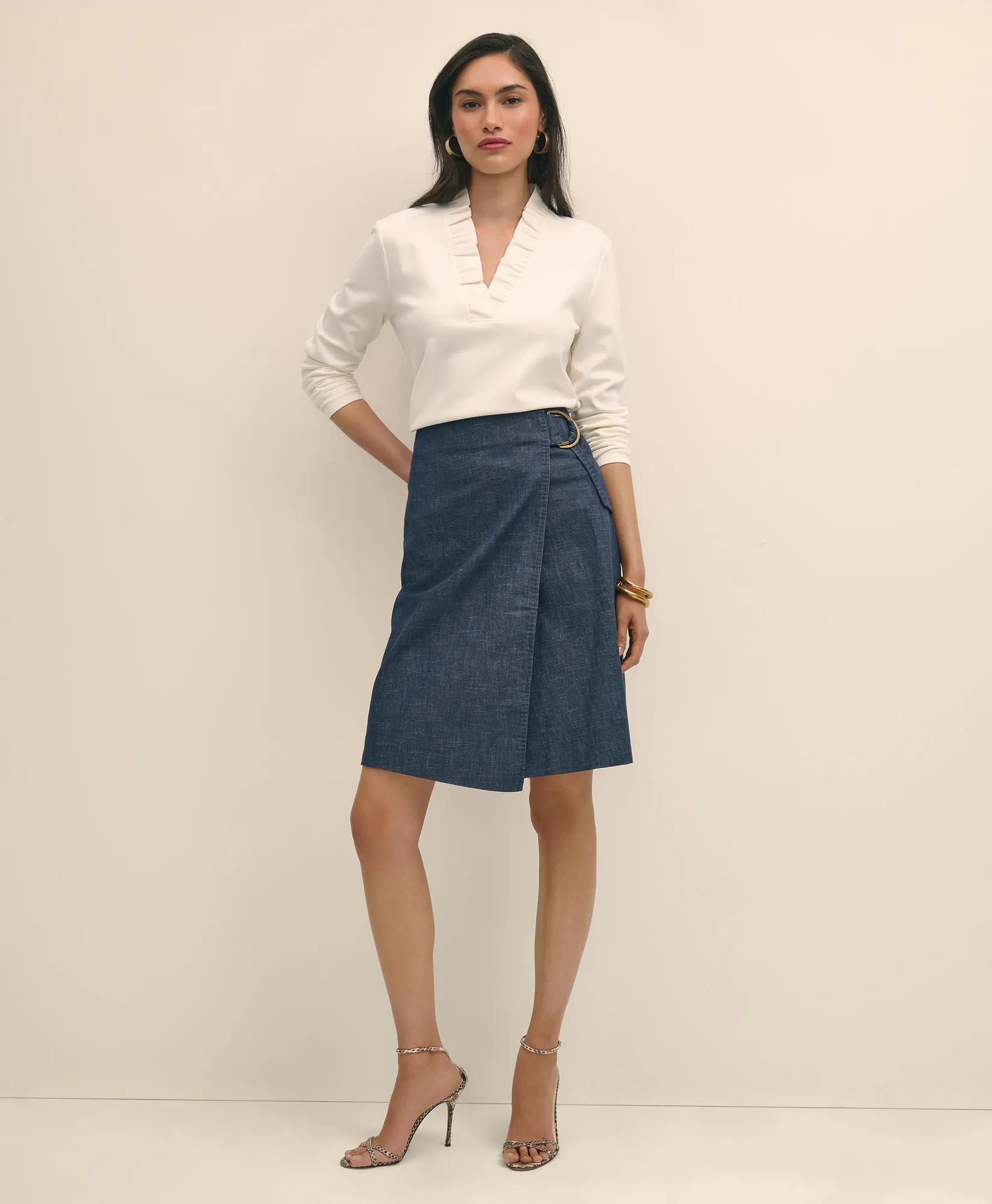 Ruffle V-Neck Long-Sleeve Top