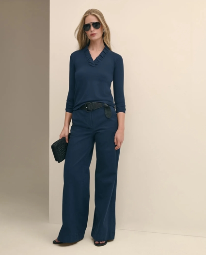 Ruffle V-Neck Long-Sleeve Top, image 1
