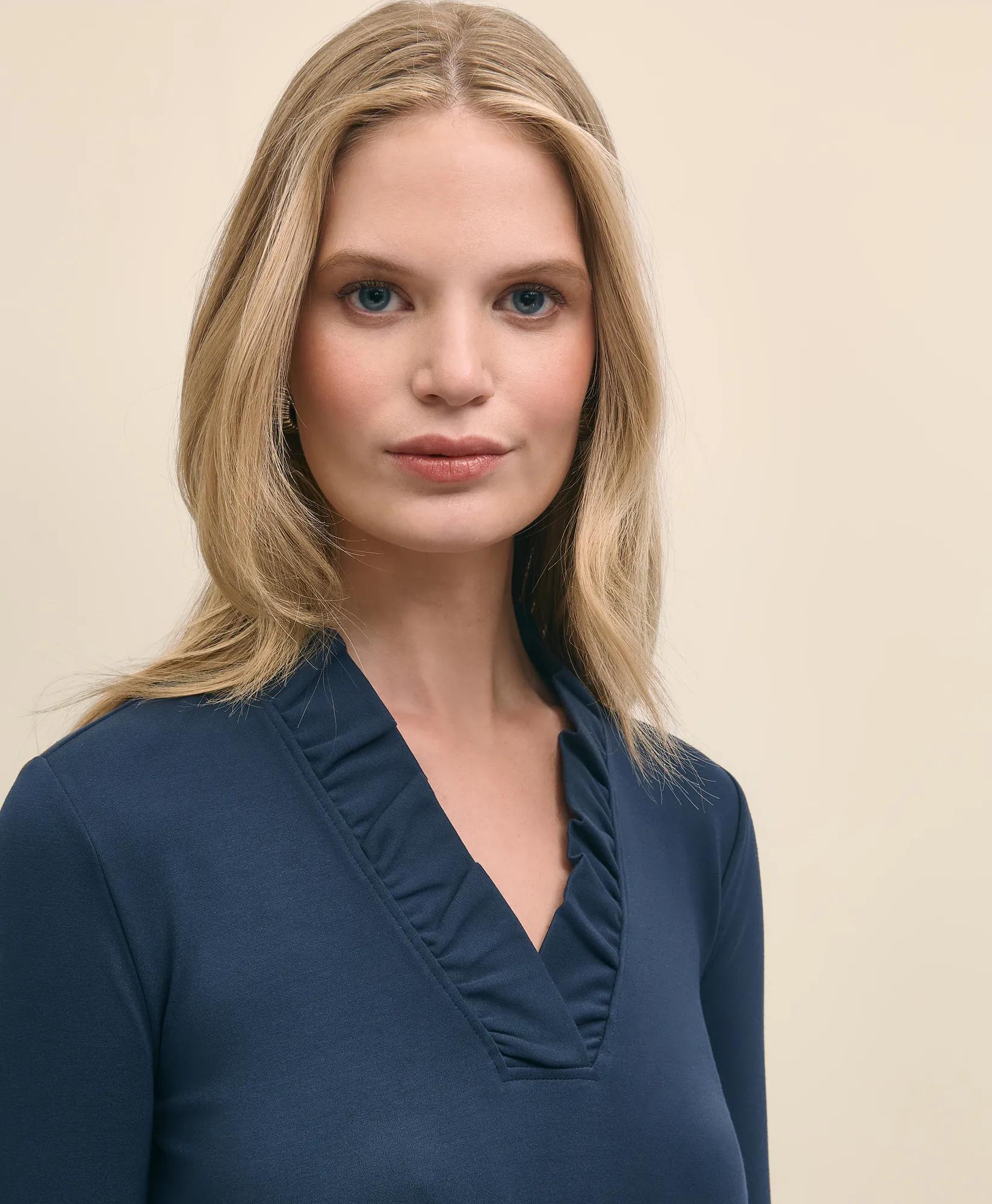 Ruffle V-Neck Long-Sleeve Top