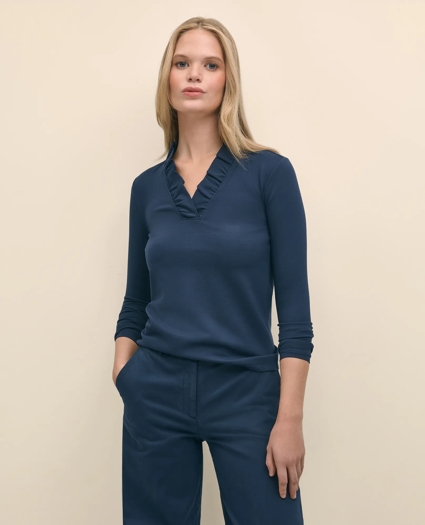 Ruffle V-Neck Long-Sleeve Top, image 3