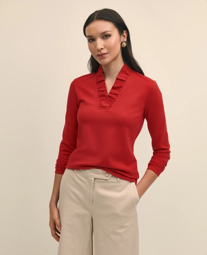 Ruffle V-Neck Long-Sleeve Top, image 3