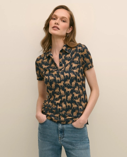 Knit Polo Shirt in Horse Print, image 1